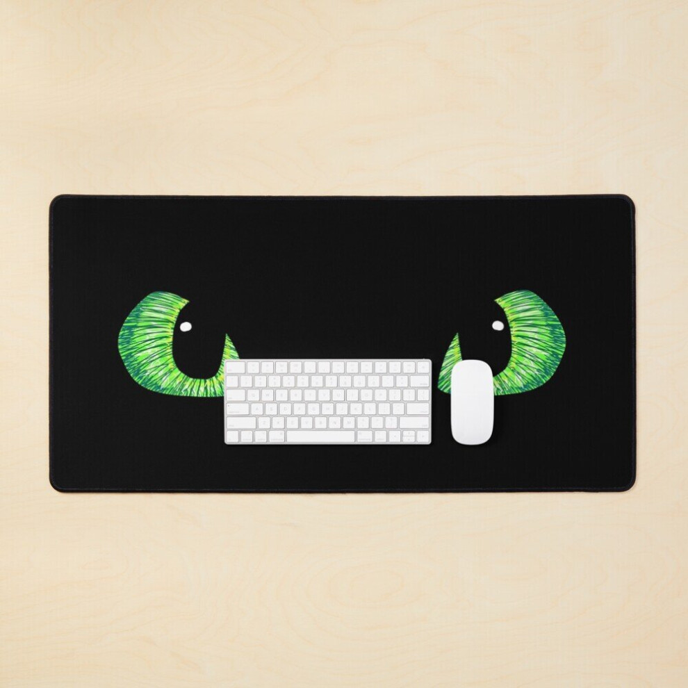 Bearlad Desk Mat Green Toothless Dragon Eyes Drawing Large Gaming Mouse Pad 35X16 Inch