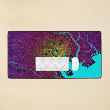 Desk Mat Tokyo City Map of Japan - Neon Large Gaming Mouse Pad 35x16 inch