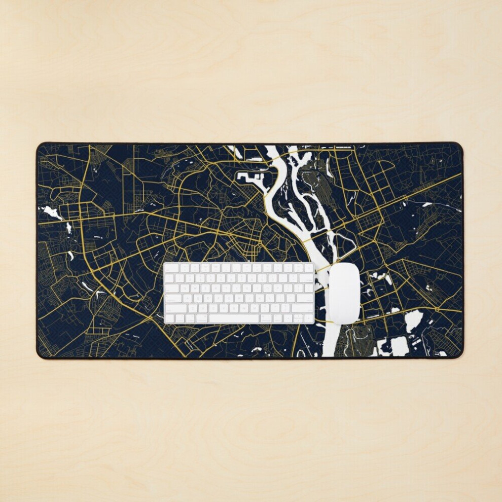 Desk Mat Kyiv City Map Of Ukraine - Art Deco Large Gaming Mouse Pad 35X16 Inch Gold 7802738369359