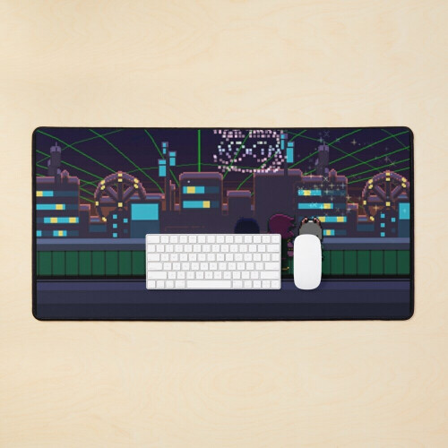 Desk Mat Deltarune - Cyber Field Fireworks Large Gaming Mouse Pad 35x16 inch