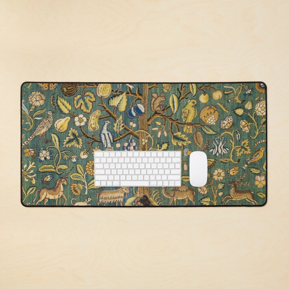 Desk Mat Ancient Animals Tree Medieval Unicorn Floral Tapestry Large Gaming Mouse Pad 35X16 Inch 7802738337693