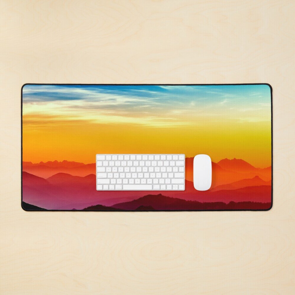 Desk Mat Sky, Clouds, Silhouette Of Mountains/Landscape Large Gaming Mouse Pad 35X16 Inch Blue/Yellow/White 7802738376920