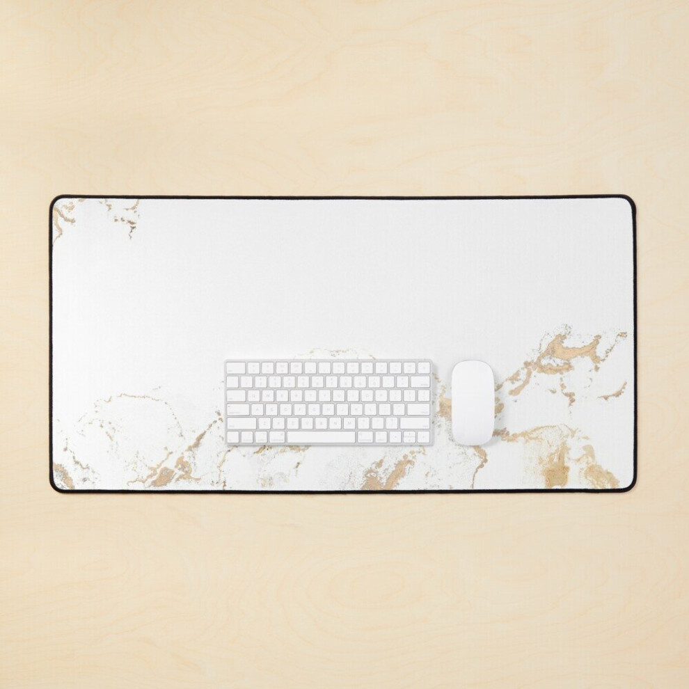 Desk Mat Marble Abstract Large Gaming Mouse Pad 35X16 Inch Gold/White 7802738322958