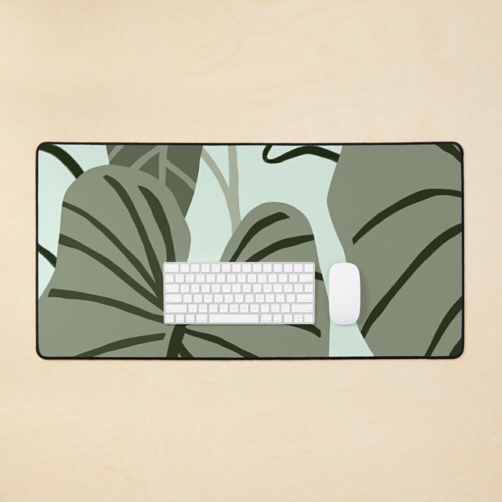 Desk Mat Abstract Tropical Leaves In Sage Large Gaming Mouse Pad 35X16 Inch Green 7802738369892