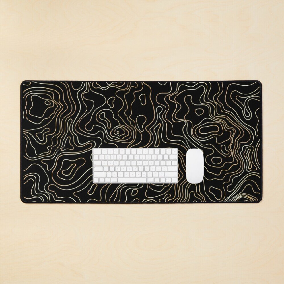 Desk Mat Topographic Contour Lines Map Seamless Pattern With Large Gaming Mouse Pad 35X16 Inch Golden/Black 7802738379136