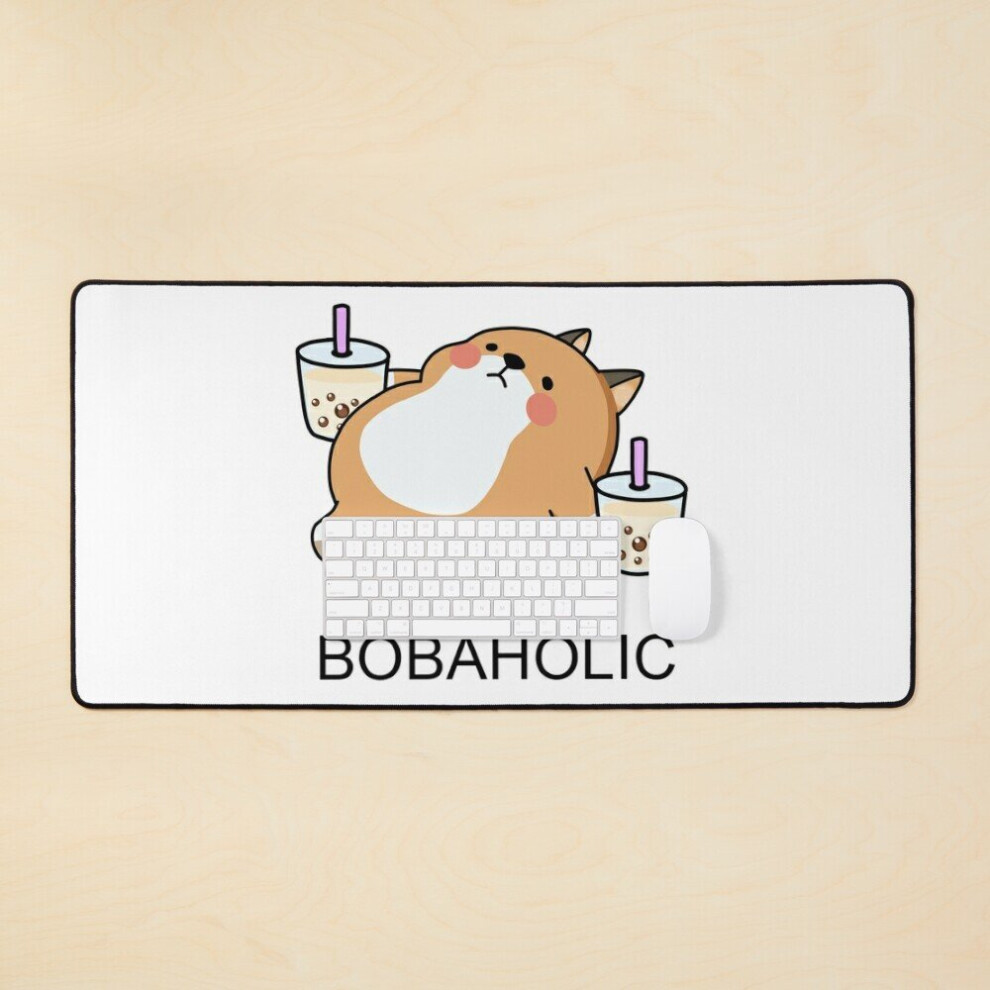 Desk Mat Lazy Bobaholic Shiba Loves Boba! Large Gaming Mouse Pad 35X16 Inch 7802738364323