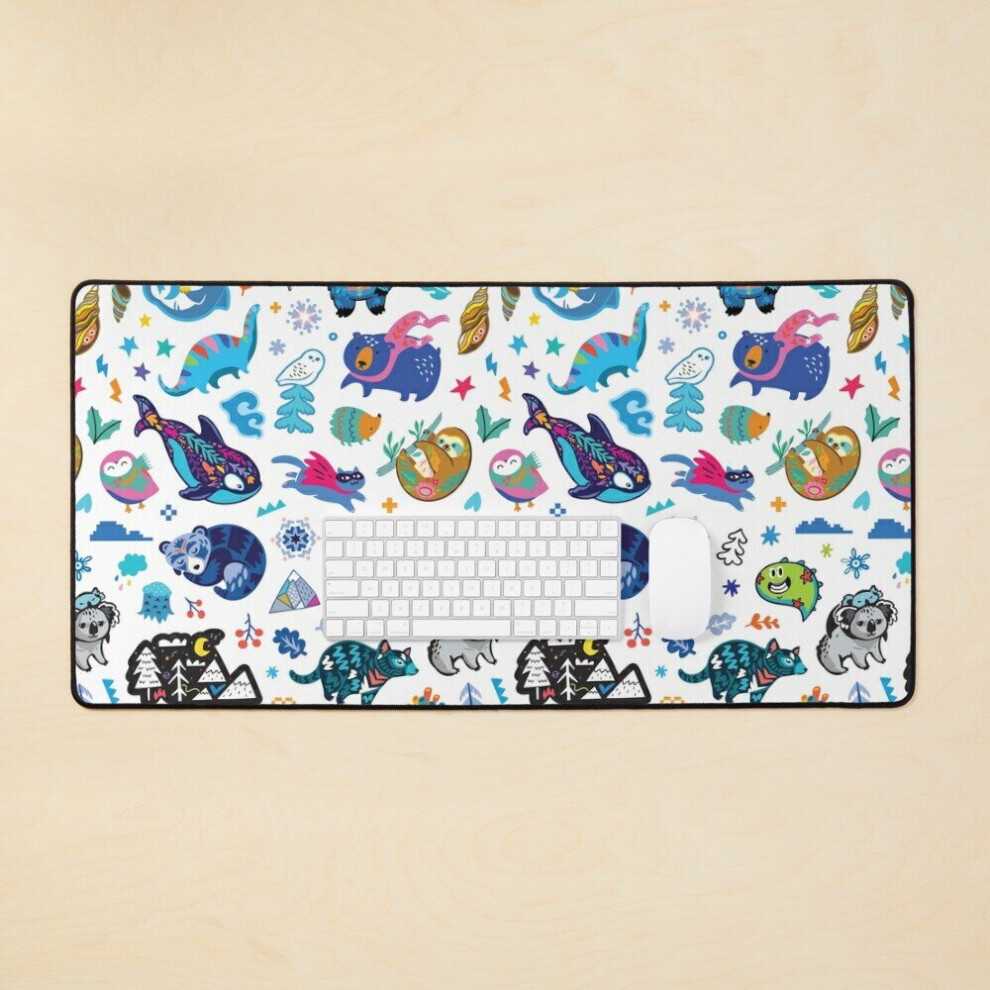 Desk Mat Madly Patches In Large Gaming Mouse Pad 35X16 Inch Blue 7802738384727