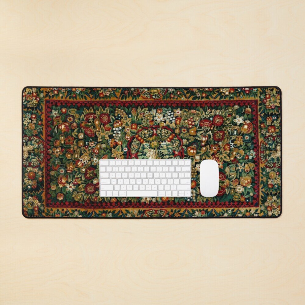 Desk Mat Medieval Unicorn Floral Tapestry Large Gaming Mouse Pad 35X16 Inch 7802738343625