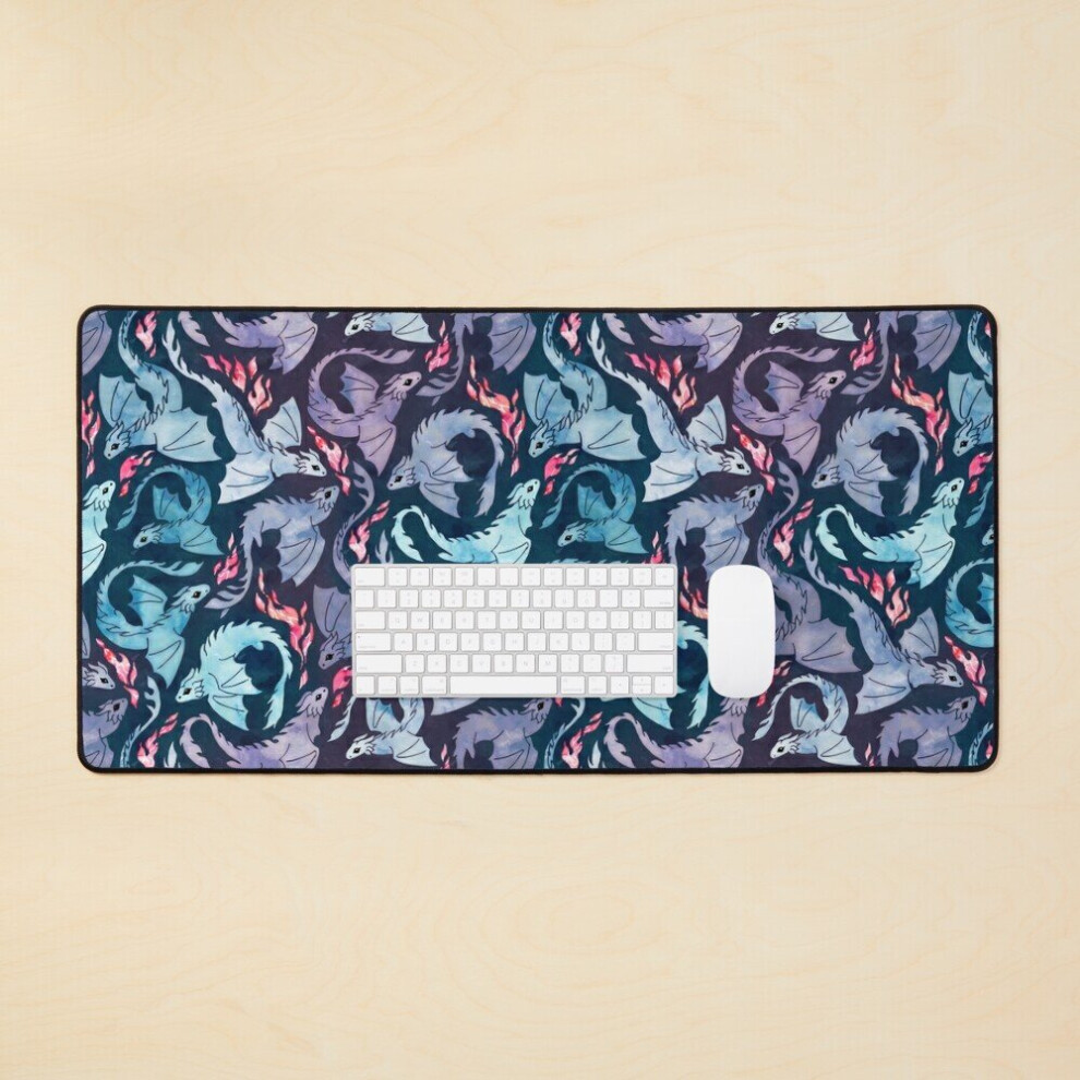 Desk Mat Dragon Fire And Large Gaming Mouse Pad 35X16 Inch Dark/Turquoise/Purple 7802738320442