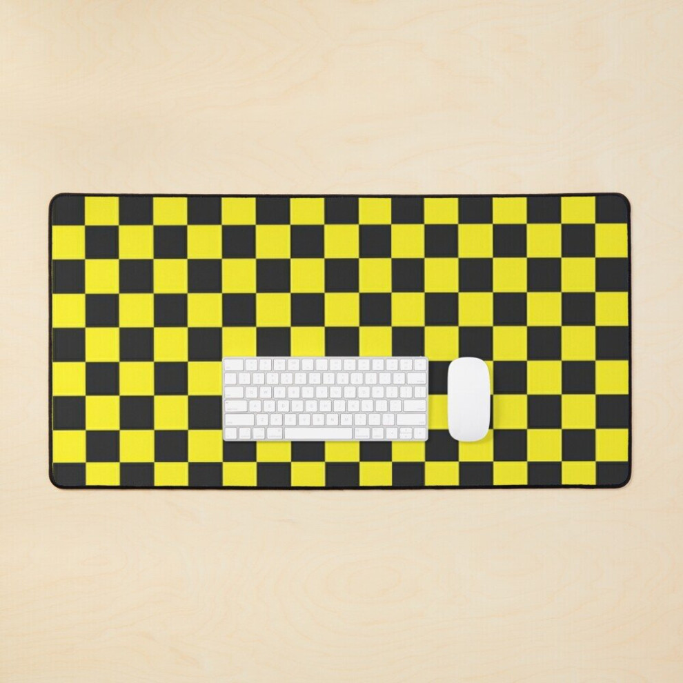 Desk Mat And Checkered Large Gaming Mouse Pad 35X16 Inch Yellow/Black 7802738363319