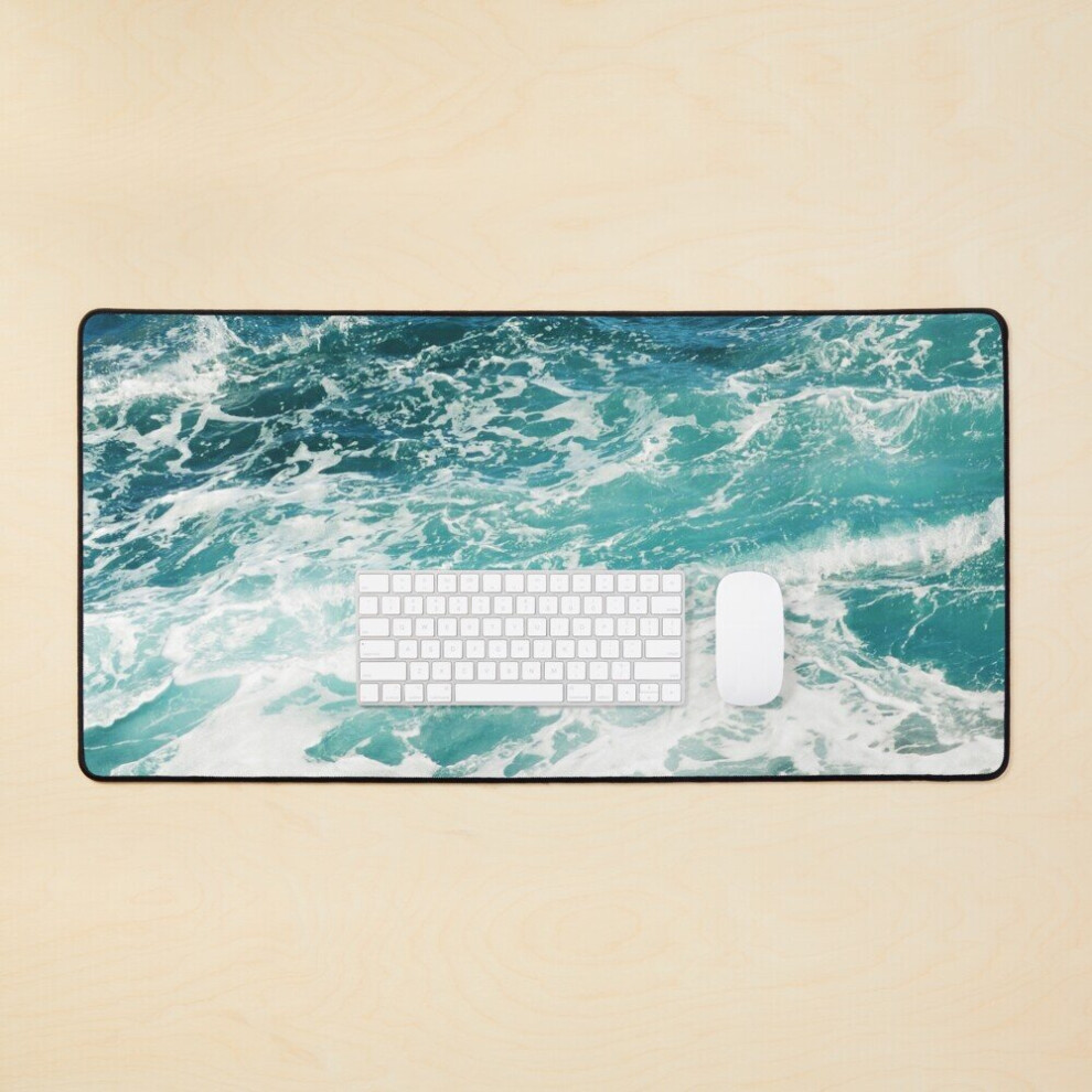Desk Mat Ocean Waves Large Gaming Mouse Pad 35X16 Inch Blue 7802738362527