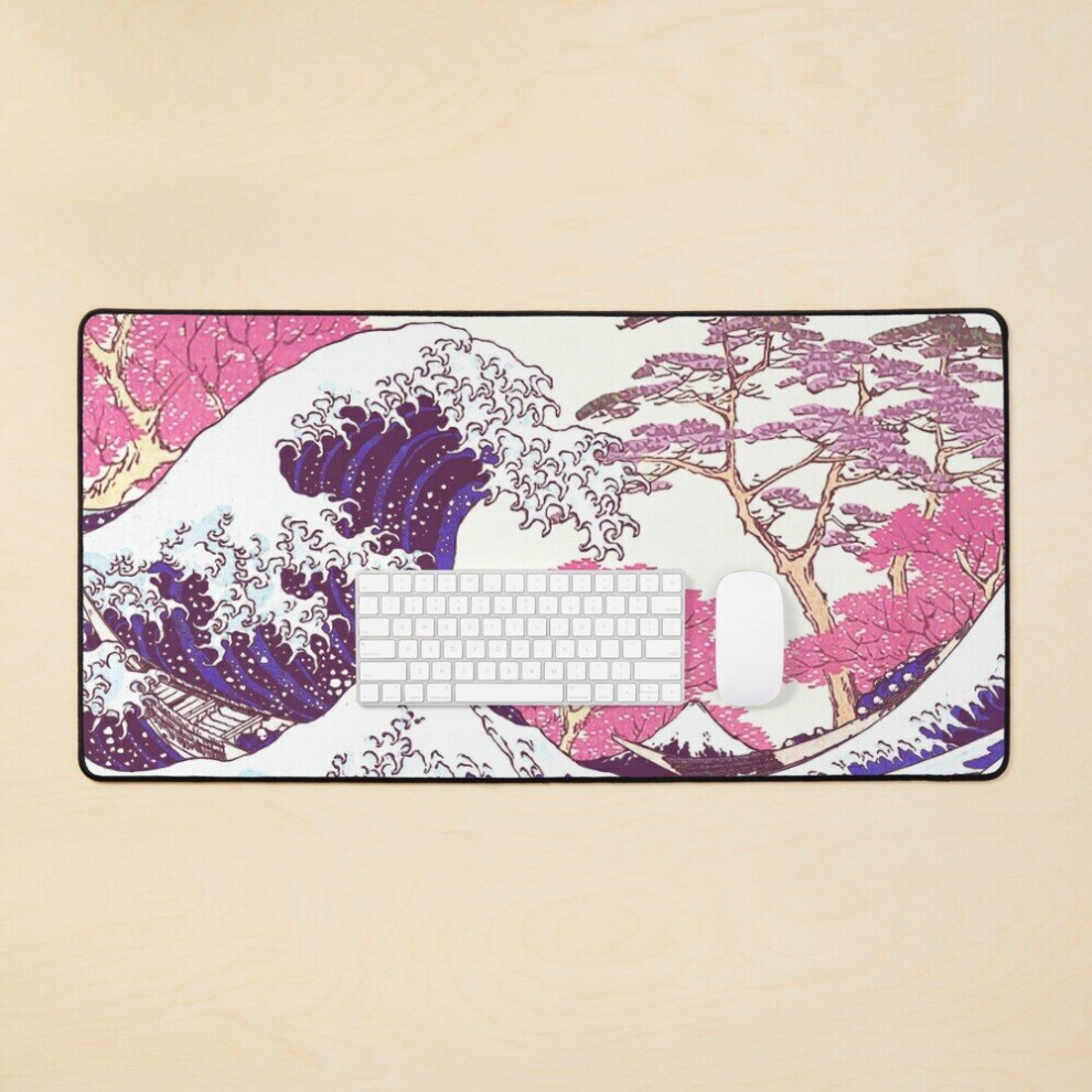 Desk Mat Great Wave Off Kanagawa Japanese Blossom Large Gaming Mouse Pad 35X16 Inch 7802738327991