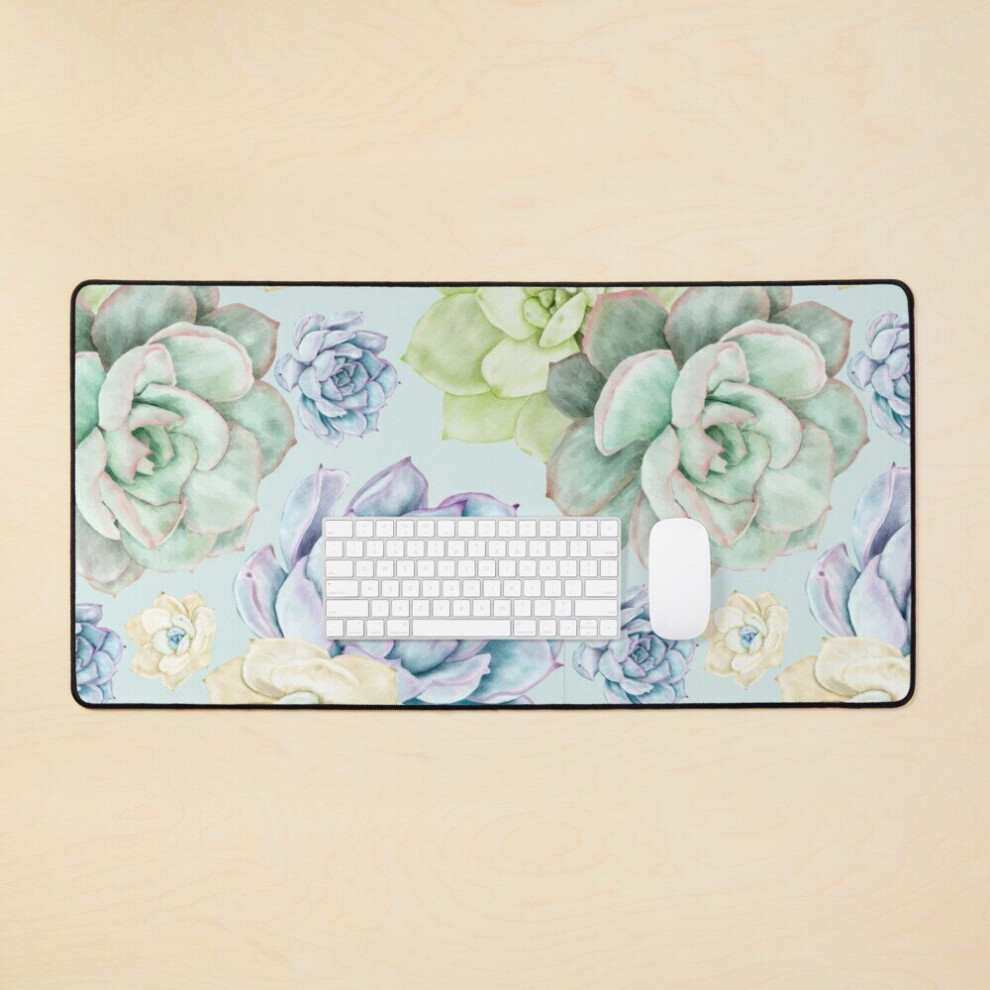 Desk Mat Watercolor Succulents Large Gaming Mouse Pad 35X16 Inch 7802738357561