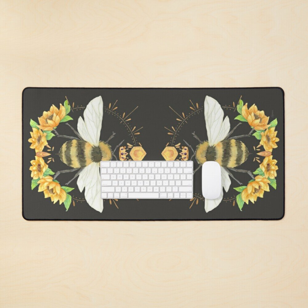Desk Mat Daytime Bumble Bee With Sunflowers On Charcoal Large Gaming Mouse Pad 35X16 Inch 7802738385984