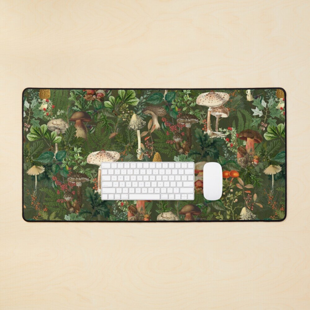 Desk Mat Vintage Night Mushrooms Botanical Forest Garden- Pattern Large Gaming Mouse Pad 35X16 Inch Green 7802738330458