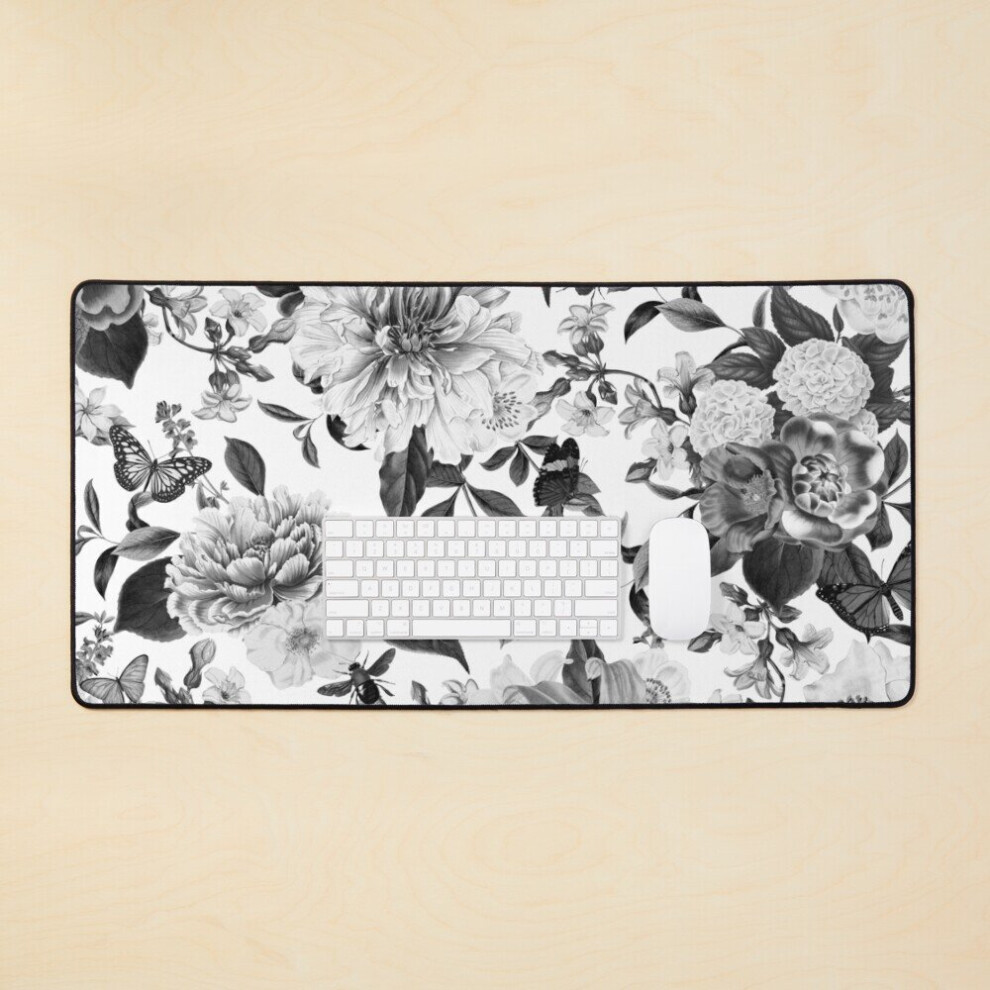 Desk Mat Floral Botanical Pattern - Monochrome Large Gaming Mouse Pad 35X16 Inch 7802738381139