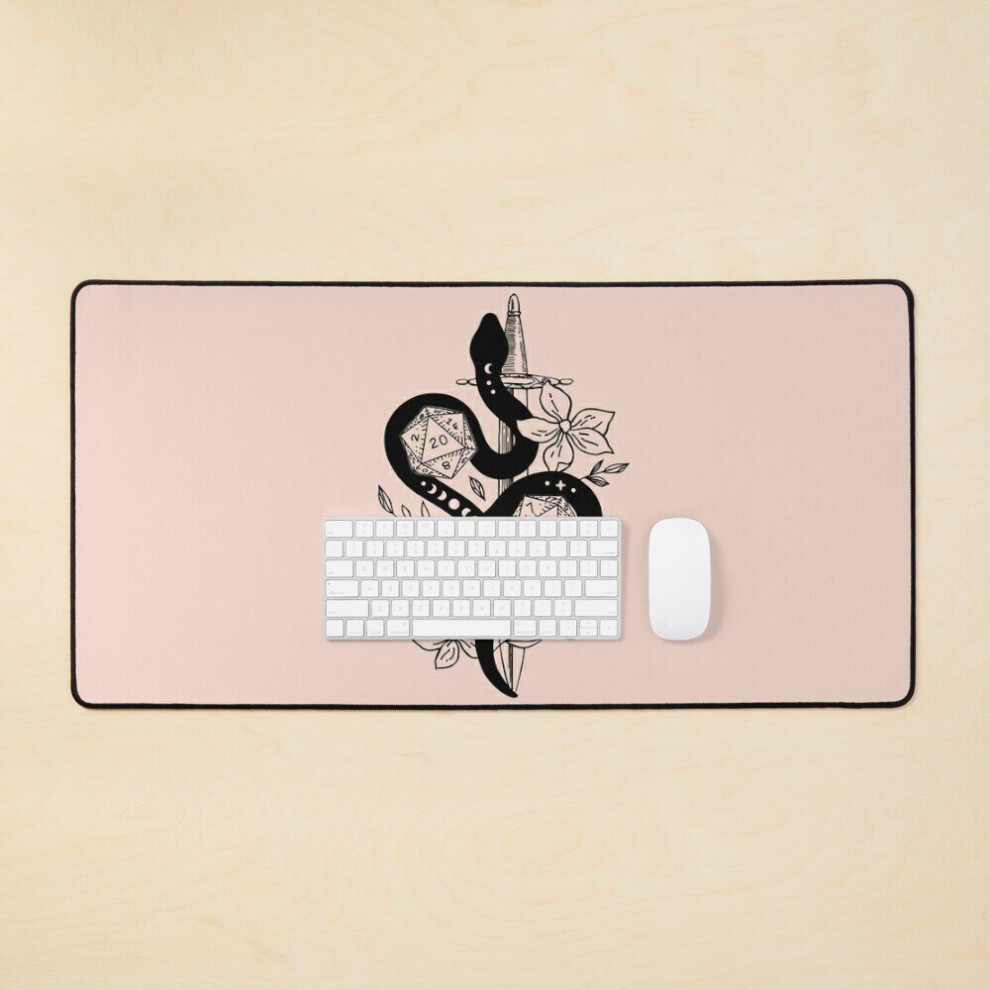 Desk Mat Dnd Rogue Sword Or Dagger, Snake And D20 Dice, For Dnd Girl. Large Gaming Mouse Pad 35X16 Inch 7802738404265