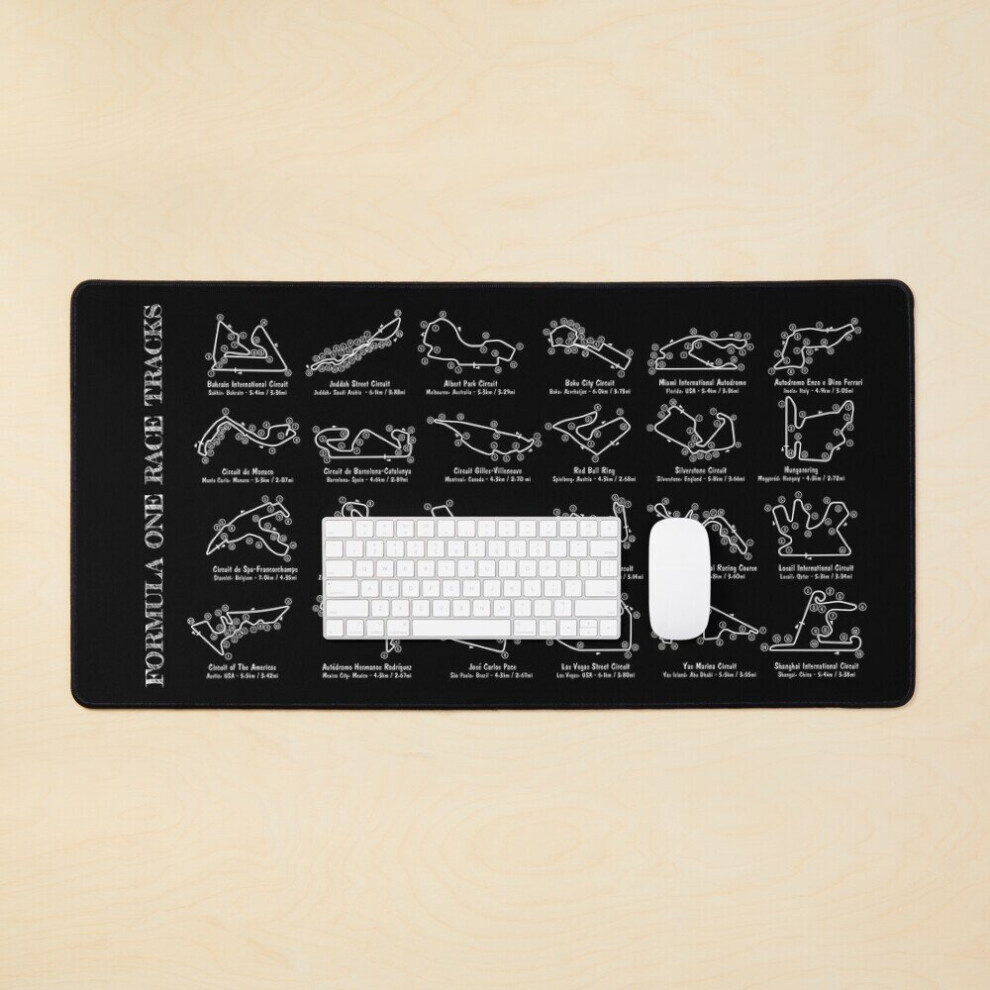 Desk Mat F1 Race Tracks ( Stencil- ) Large Gaming Mouse Pad 35X16 Inch White 7802738318036