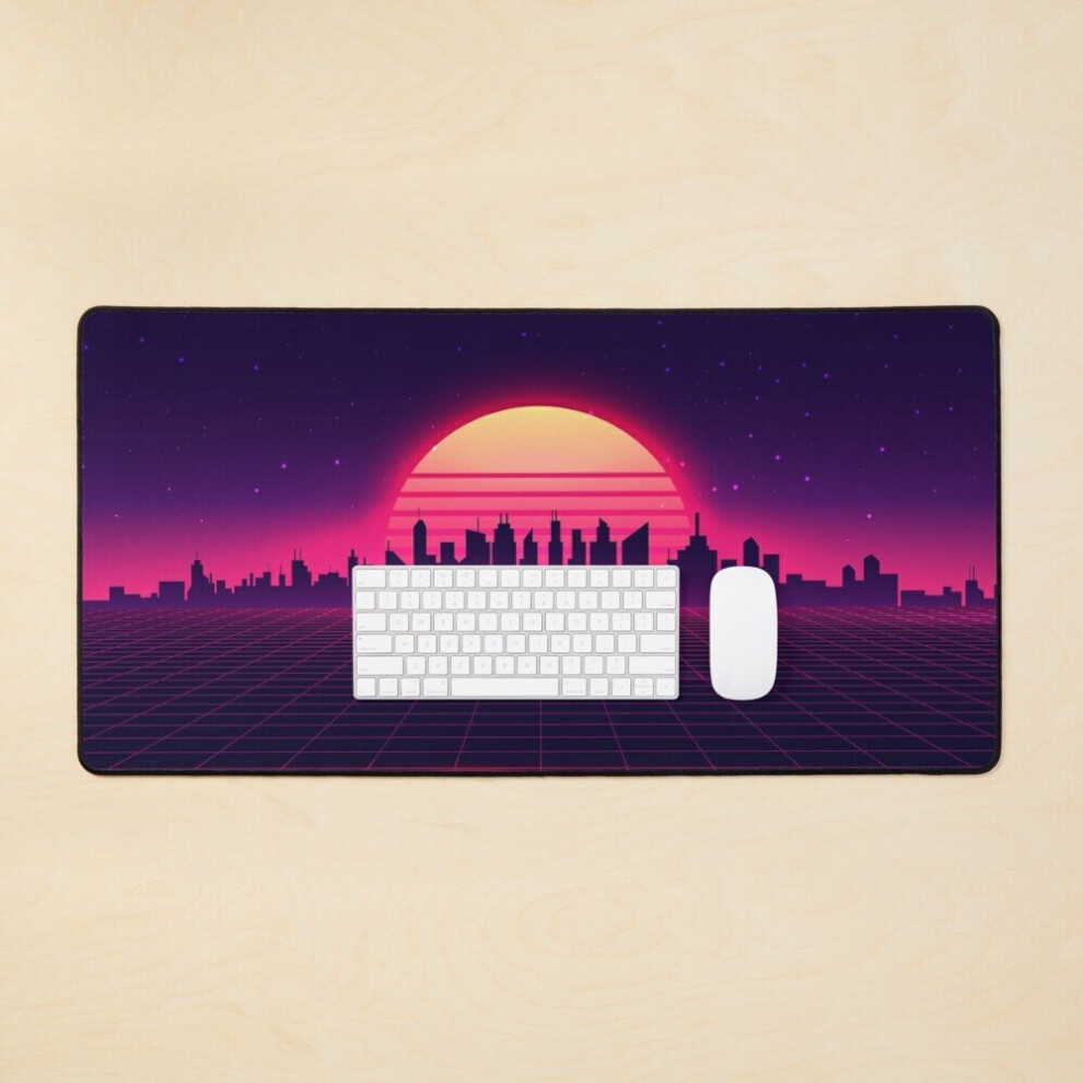 Desk Mat Retro Vaporwave City Skyline Large Gaming Mouse Pad 35X16 Inch 7802738315486