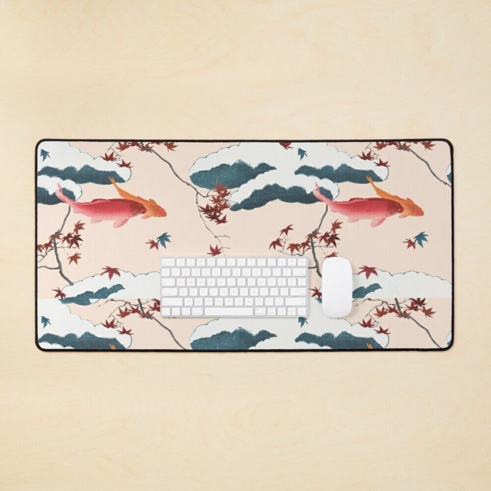 Desk Mat Vintage Japanese Koi Carp Art Large Gaming Mouse Pad 35X16 Inch 7802738387216