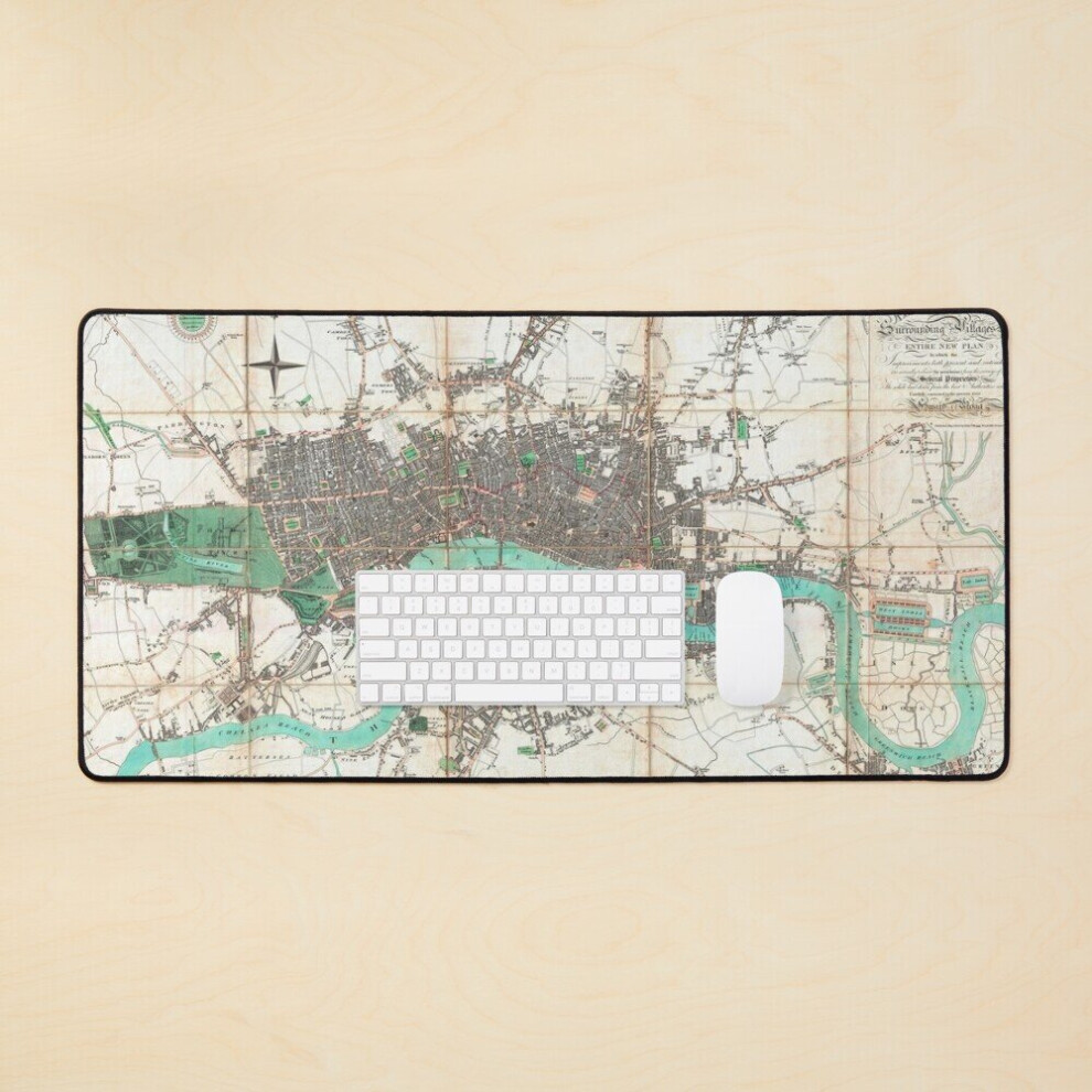 Desk Mat Antique Map Of London Large Gaming Mouse Pad 35X16 Inch 7802738343854