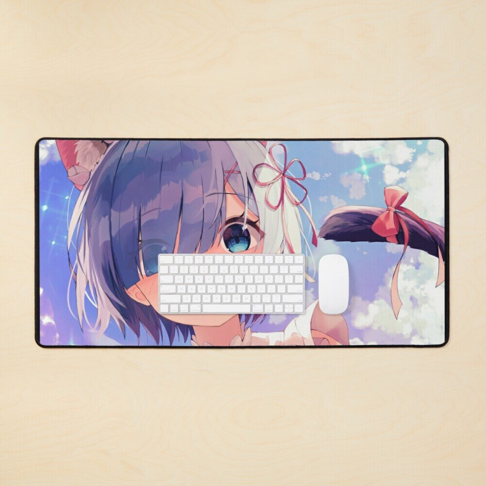 Desk Mat Cute Rem Neko Adorable Waifu Cat Kawaii (Re Zero Anime Rz Girl) Large Gaming Mouse Pad 35X16 Inch 7802738360400