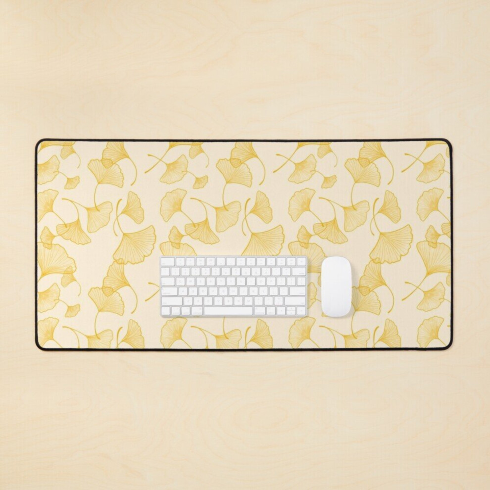 Desk Mat Watercolor Gingko Leaf Contour Large Gaming Mouse Pad 35X16 Inch 7802738409796