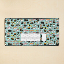 Desk Mat Cute Sushi Pattern Kawaii Sushi Characters Large Gaming Mouse Pad 35x16 inch
