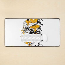 Desk Mat Japanese Samurai Geisha Mask Colorful Modern Urban Style Large Gaming Mouse Pad 35x16 inch