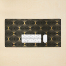 Desk Mat Beautiful revamped Art nouveau gold black patteren, Large Gaming Mouse Pad 35x16 inch