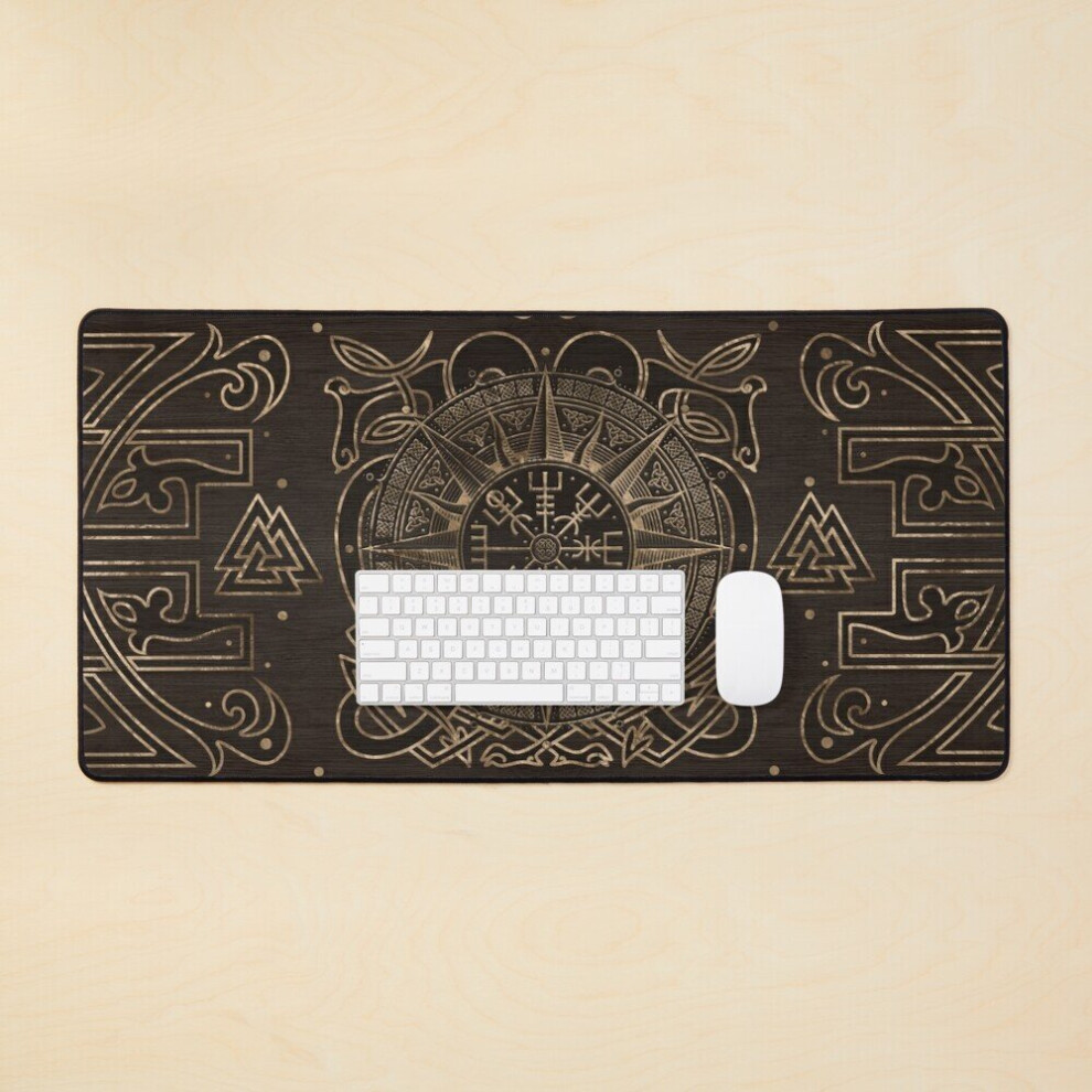 Desk Mat Vegvisir - Viking Compass Ornament Large Gaming Mouse Pad 35X16 Inch 7802738348316