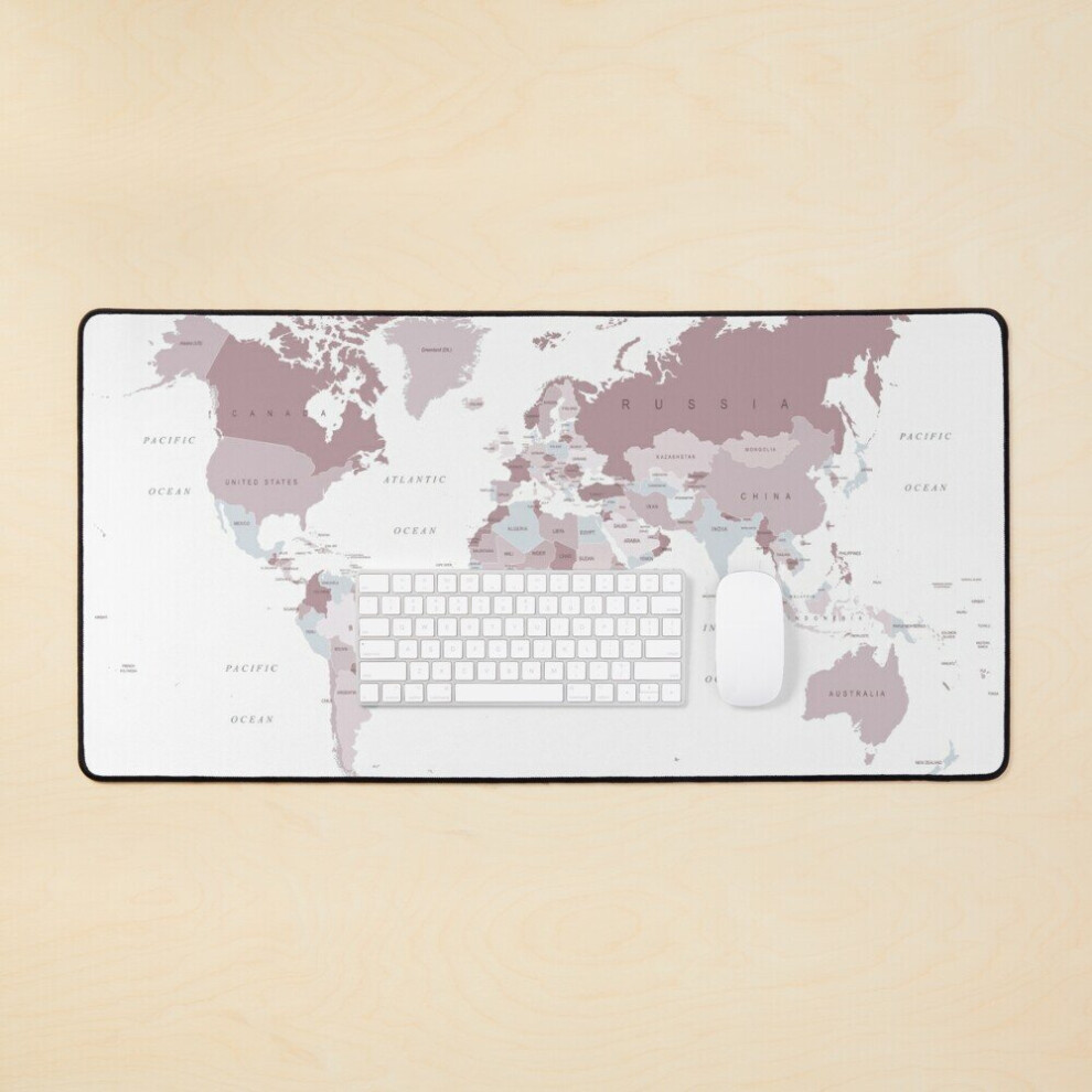 Desk Mat World Map In Blush And Large Gaming Mouse Pad 35X16 Inch Pink/Grey 7802738337433