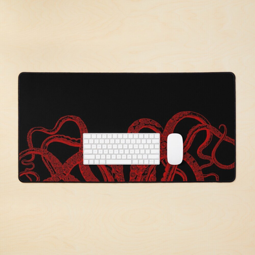 Desk Mat Vintage Octopus Tentacles Illustration Large Gaming Mouse Pad 35X16 Inch Red 7802738328127