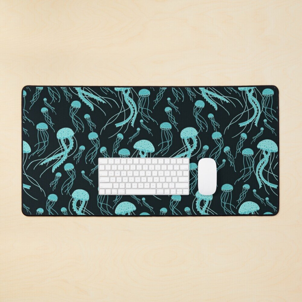 Desk Mat Bioluminescent Jellyfish Swarm Large Gaming Mouse Pad 35X16 Inch 7802738352344