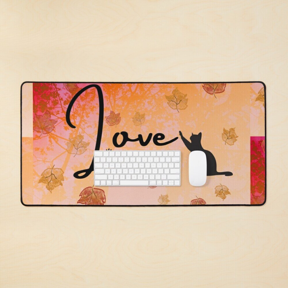 Desk Mat Fall Leaves Cat Large Gaming Mouse Pad 35X16 Inch Black 7802738383591