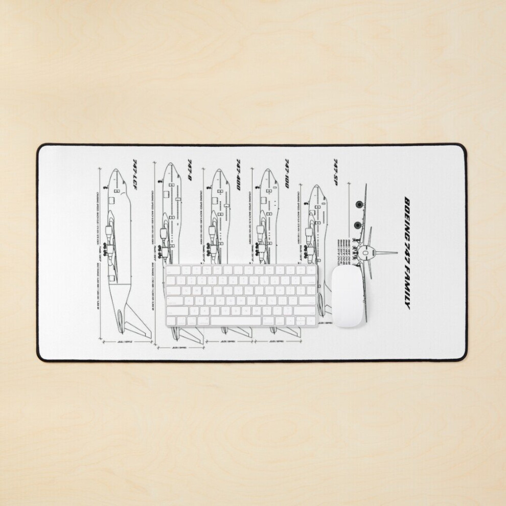 Desk Mat Boeing 747 Family Blueprint (White) Large Gaming Mouse Pad 35X16 Inch White 7802738367331