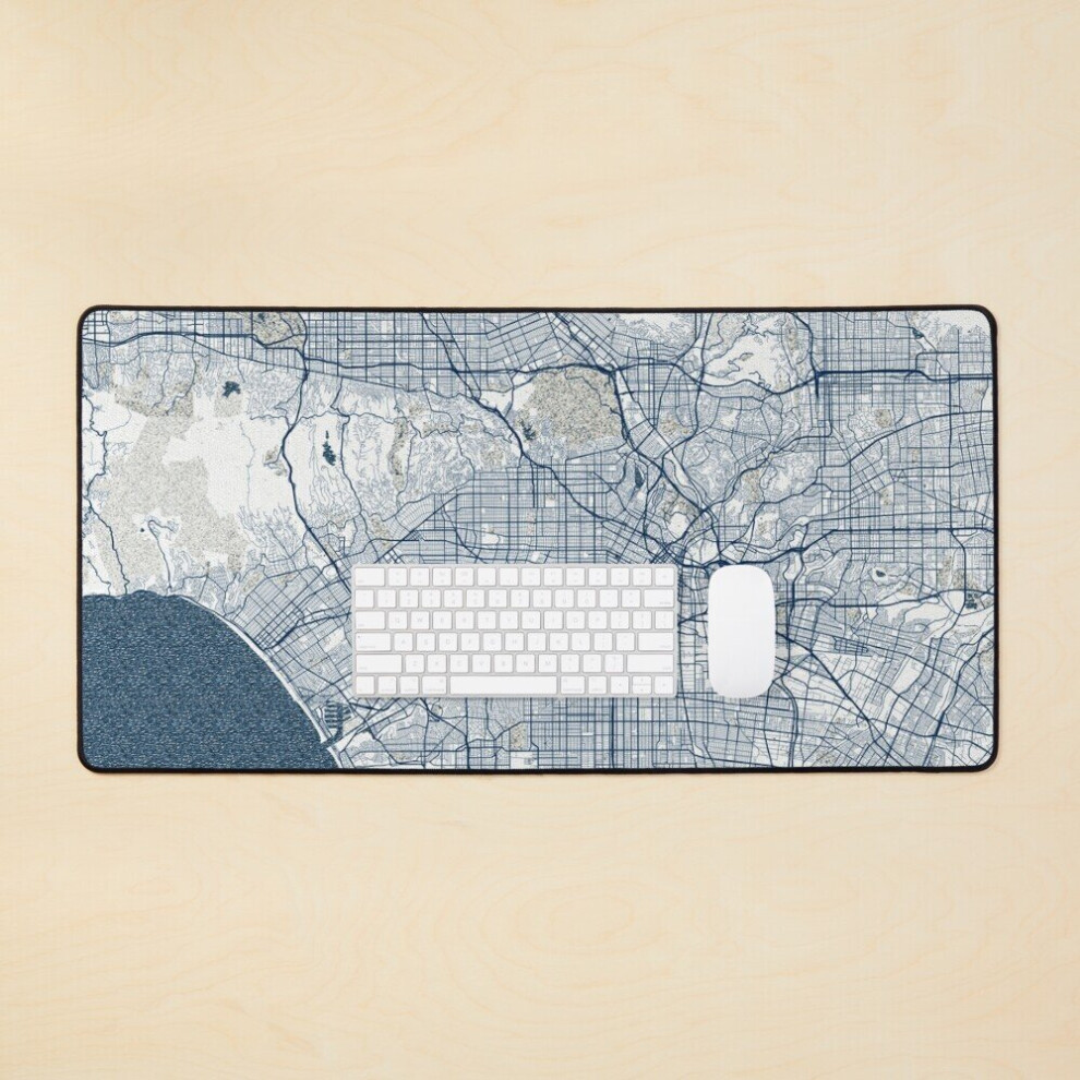 Desk Mat Los Angeles City Map Of California, Usa - Coastal Large Gaming Mouse Pad 35X16 Inch 7802738330526