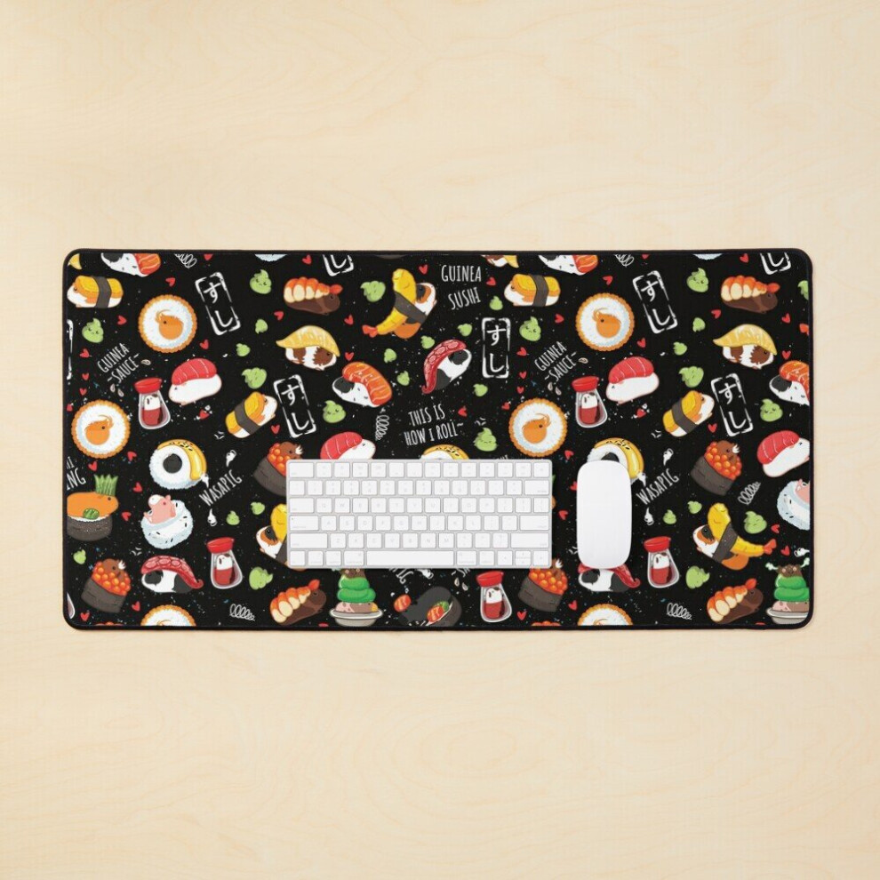 Desk Mat Japanese Guinea Pig Sushi - Background Large Gaming Mouse Pad 35X16 Inch Black 7802738335194