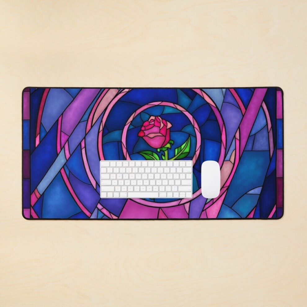 Desk Mat A Single Rose In The Stained Glass Window Large Gaming Mouse Pad 35X16 Inch 7802738315561