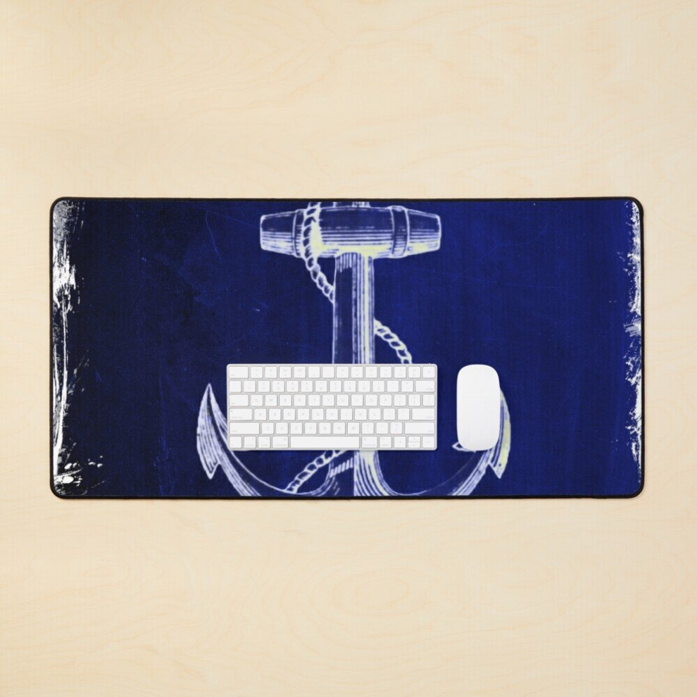 Desk Mat Rustic Beach Sailor Fashion Navy Anchor Nautical Large Gaming Mouse Pad 35X16 Inch Blue 7802738339826