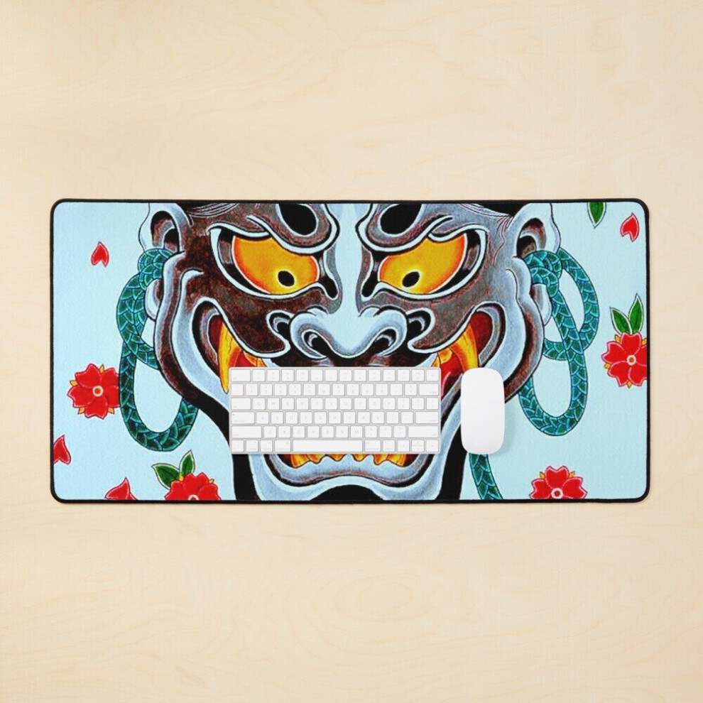 Desk Mat Oni Tattoo Neon Large Gaming Mouse Pad 35X16 Inch 7802738351729