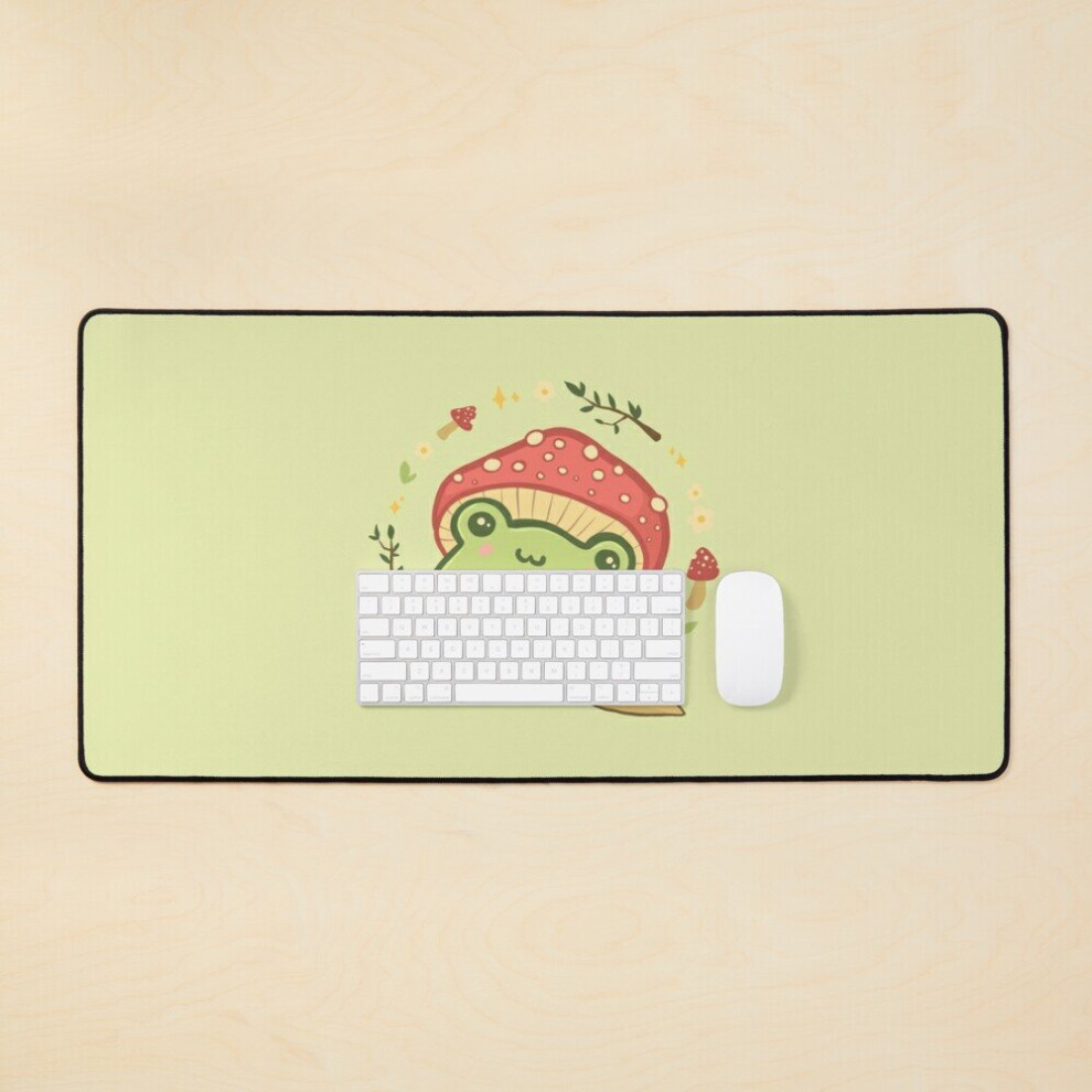 Desk Mat Super Cute Kawaii Frog With Toadstool Mushroom Hat Snail - Cottagecore Aesthetic Forggy Mushrooms Large Gaming Mouse Pad 35X16 Inch 7802738315547