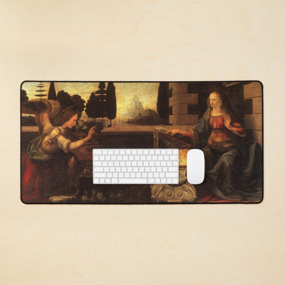 Desk Mat Annunciation By Leonardo Da Vinci Large Gaming Mouse Pad 35X16 Inch 7802738367836