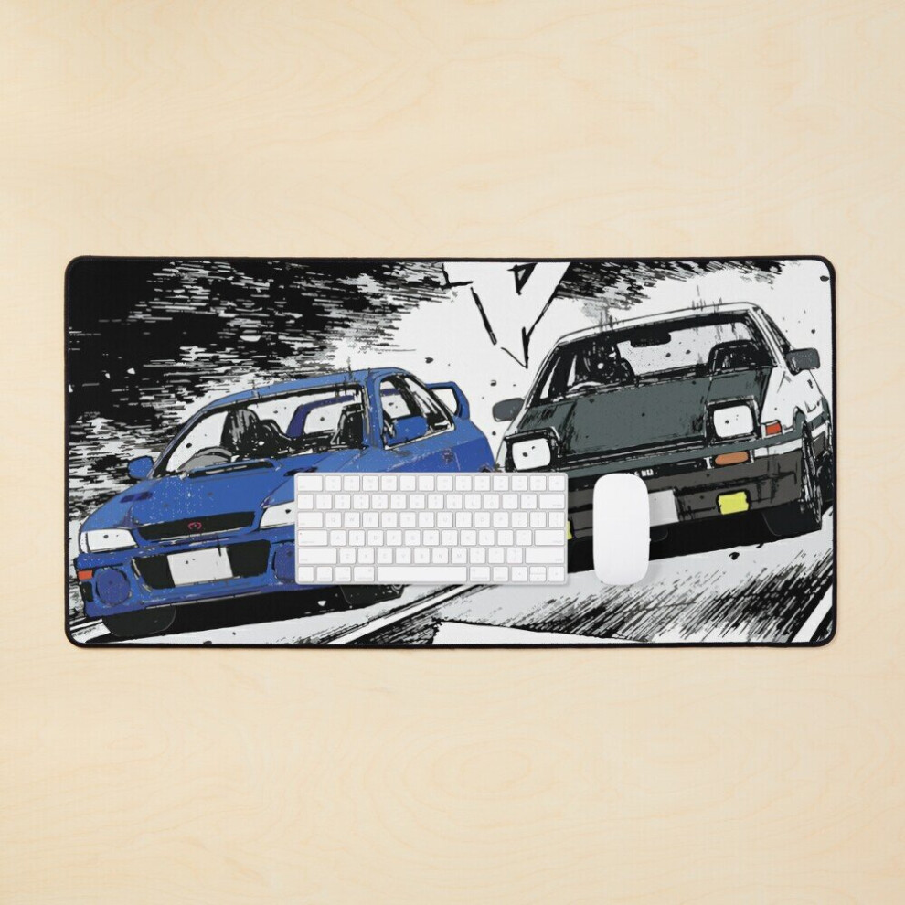 Desk Mat Initial D - Mountain Drift Racing Tandem Takumi Fujiwara Ae86 Vs Bunta Fujiwara Gc8 Chase Large Gaming Mouse Pad 35X16 Inch 7802738311563