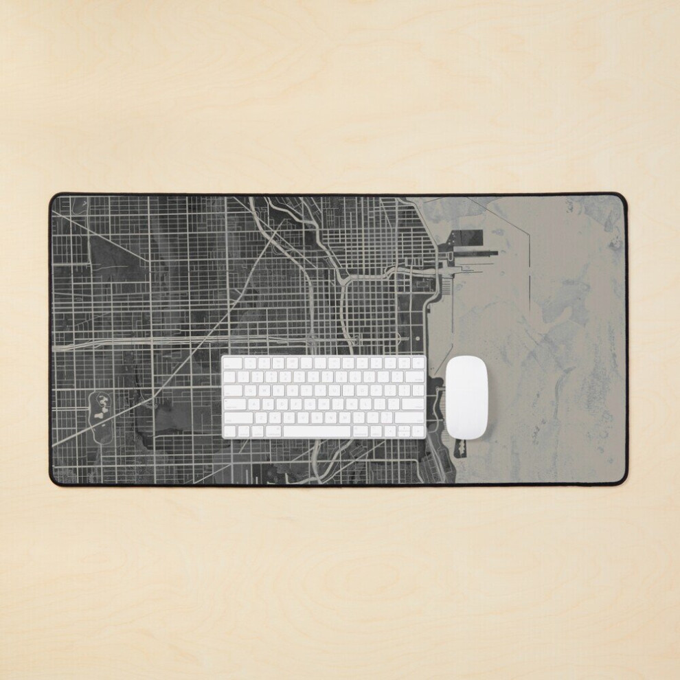Desk Mat Chicago Neutral Artistic Map Large Gaming Mouse Pad 35X16 Inch 7802738340365