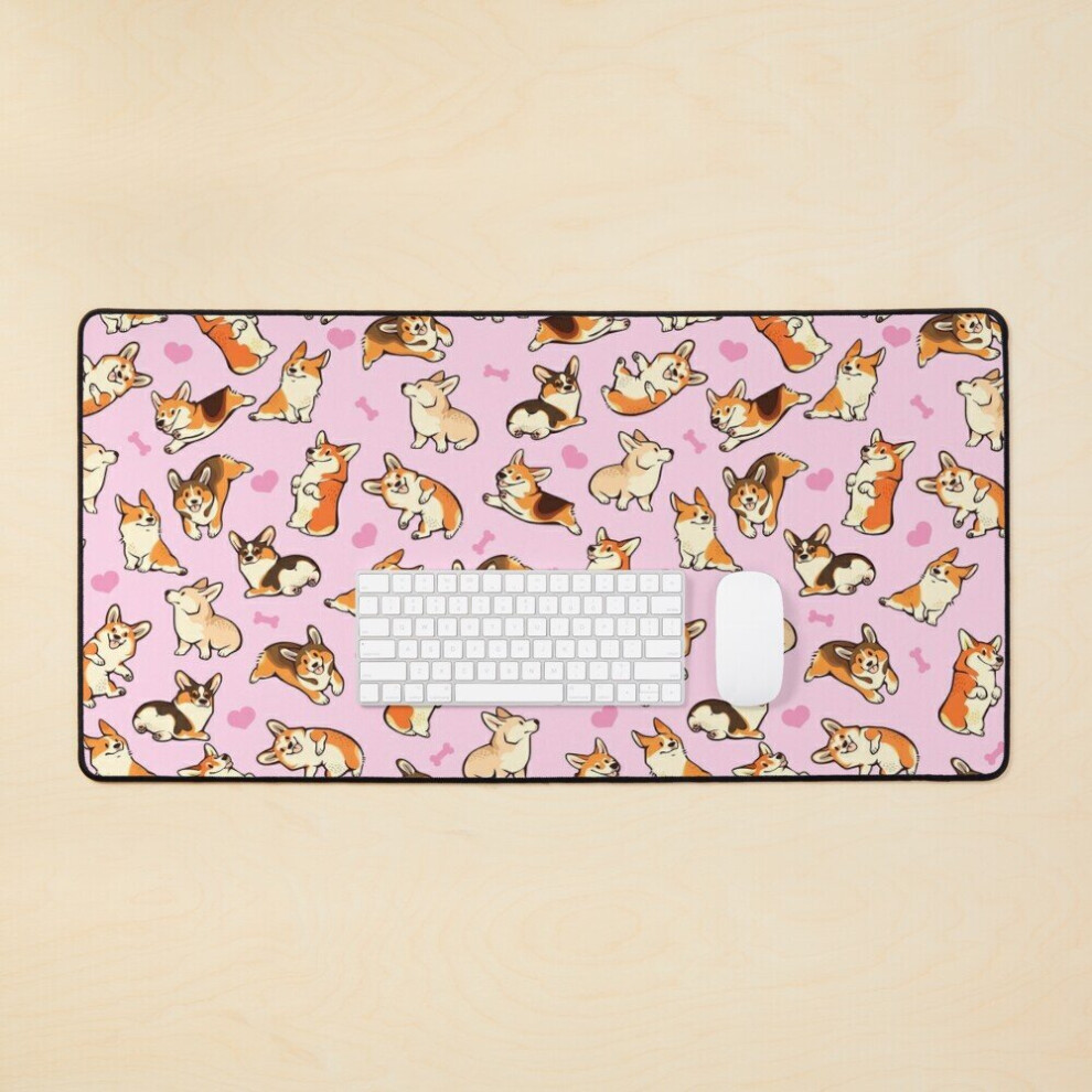 Desk Mat Lovey Corgis In Large Gaming Mouse Pad 35X16 Inch Pink 7802738320602
