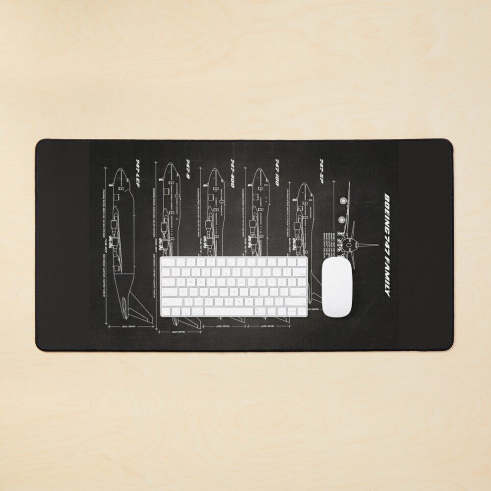 Desk Mat Boeing 747 Family Blueprint (Black) Large Gaming Mouse Pad 35X16 Inch Black 7802738359374