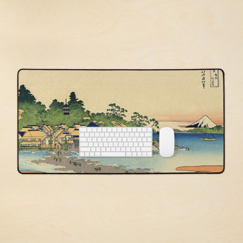 Desk Mat Katsushika Hokusai - Enoshima In Sagami Province Large Gaming Mouse Pad 35X16 Inch 7802738361575