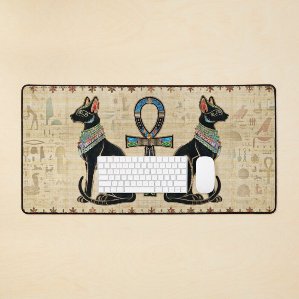 Desk Mat Egyptian Cats And Ankh Cross Large Gaming Mouse Pad 35X16 Inch 7802738356748