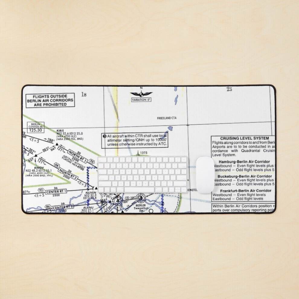 Desk Mat Berlin Air Corridor Map Large Gaming Mouse Pad 35X16 Inch 7802738358131